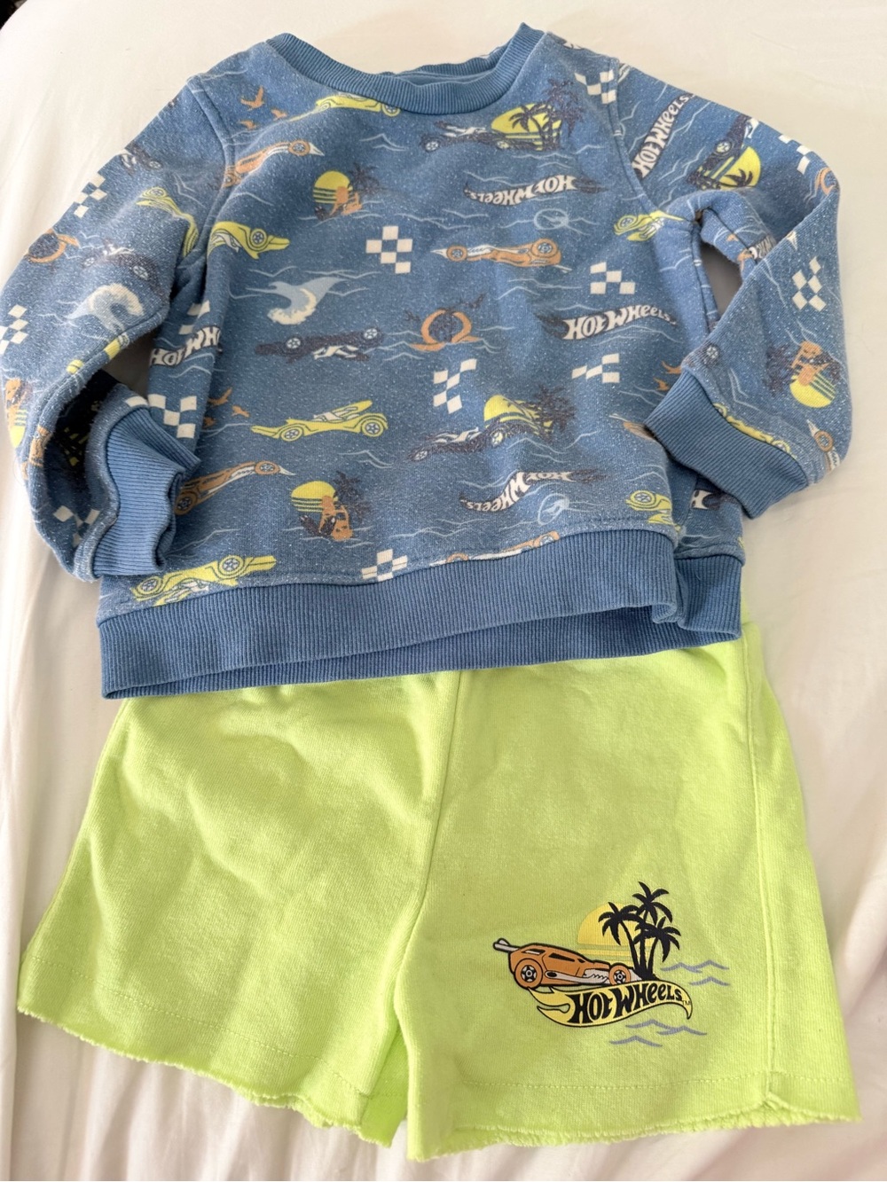 Hot Wheels Blue Pullover & Lime Shorts Set